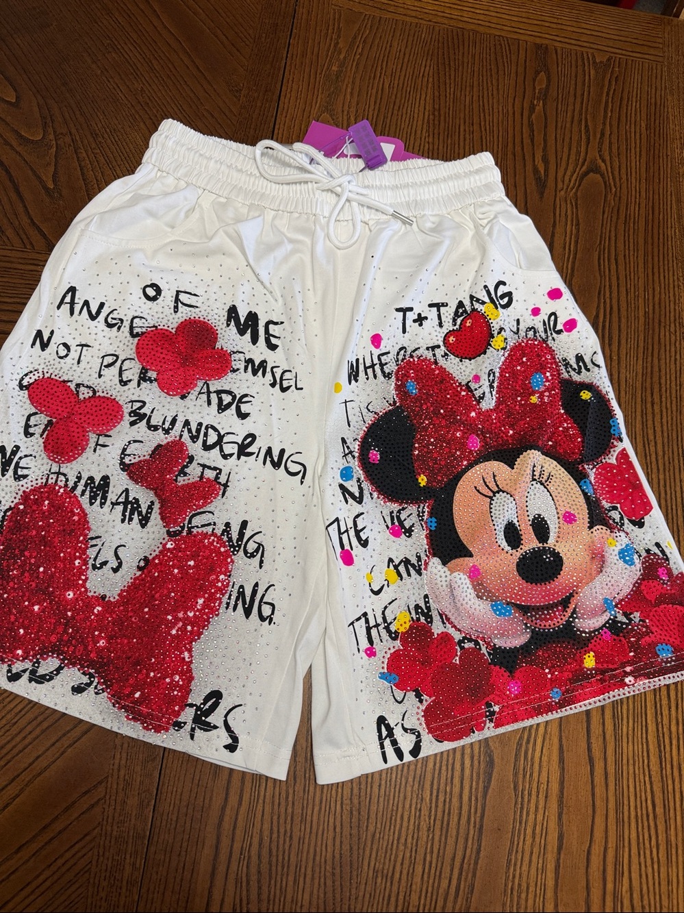 Tang Minnie Mouse Rhinestone Drawstring Shorts. NWT. Size Xl
